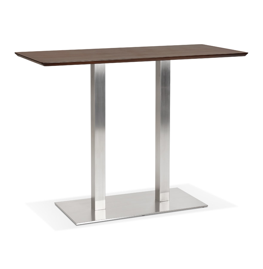 Table haute design 'MAMBO BAR' en bois finition Noyer avec pied en métal brossé - 150x70 cm vue1