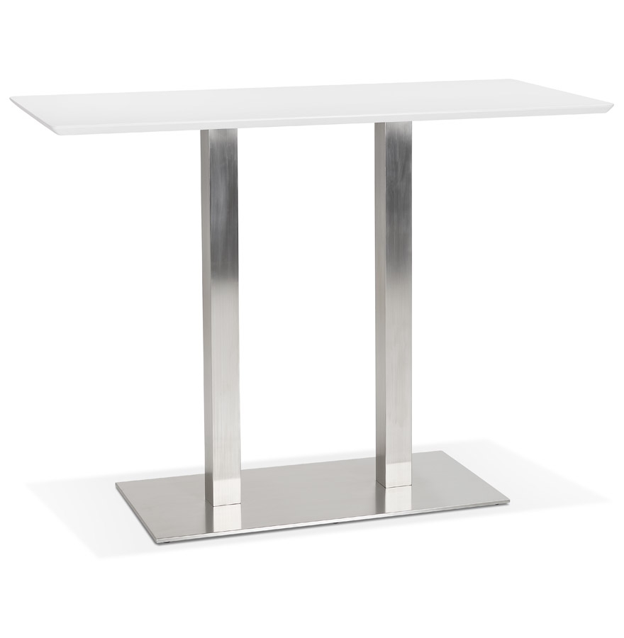 Table haute design 'MAMBO BAR' blanche avec pied en métal brossé - 150x70 cm vue1