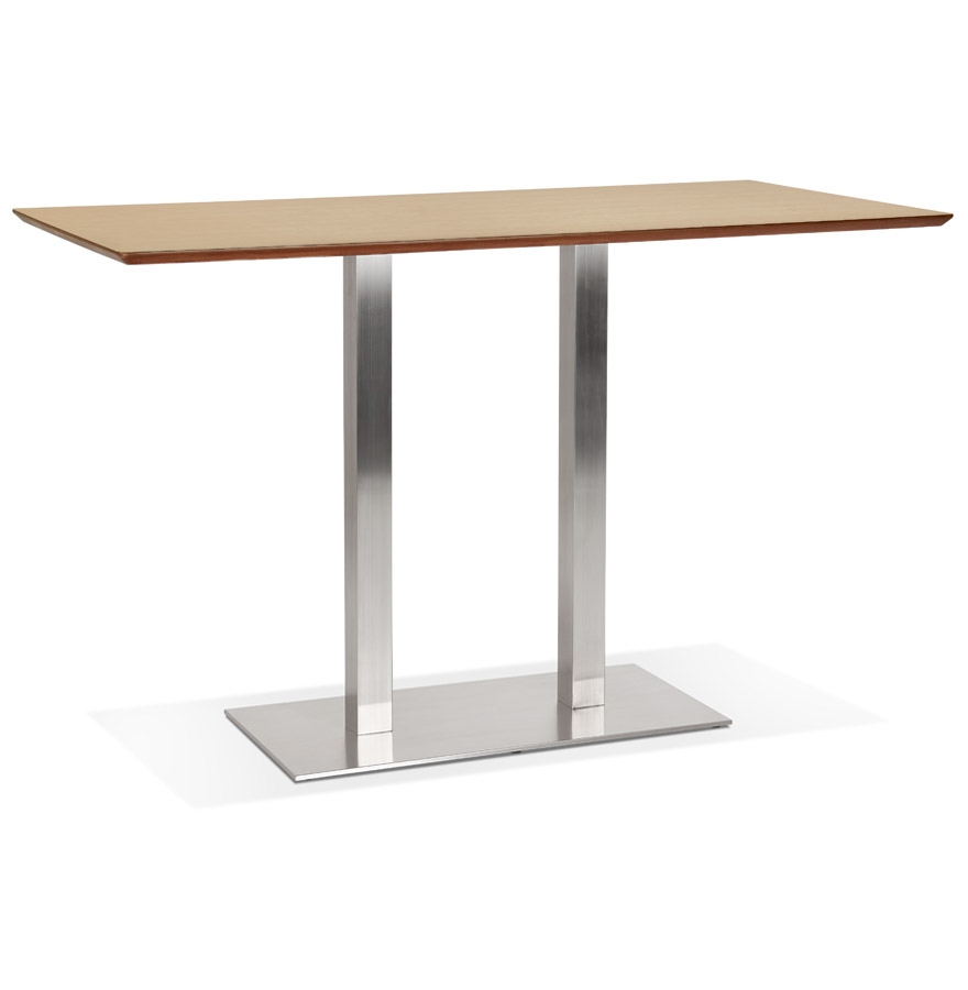 Table haute design 'MAMBO BAR' en bois finition naturelle avec pied en métal brossé - 180x90 cm vue1