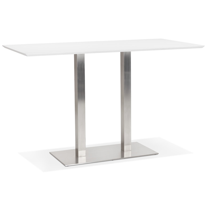 Table haute design 'MAMBO BAR' blanche avec pied en métal brossé - 180x90 cm vue1