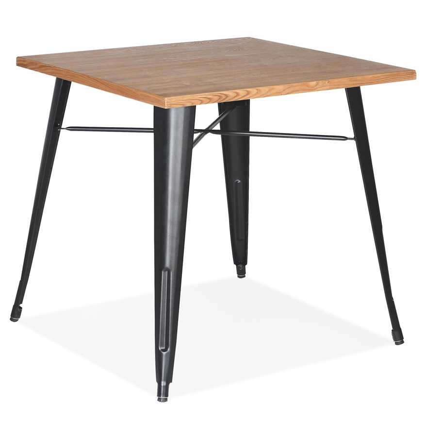 Table carrée style industriel 'MARCUS' en bois clair et pieds en métal noir - 76x76 cm vue1