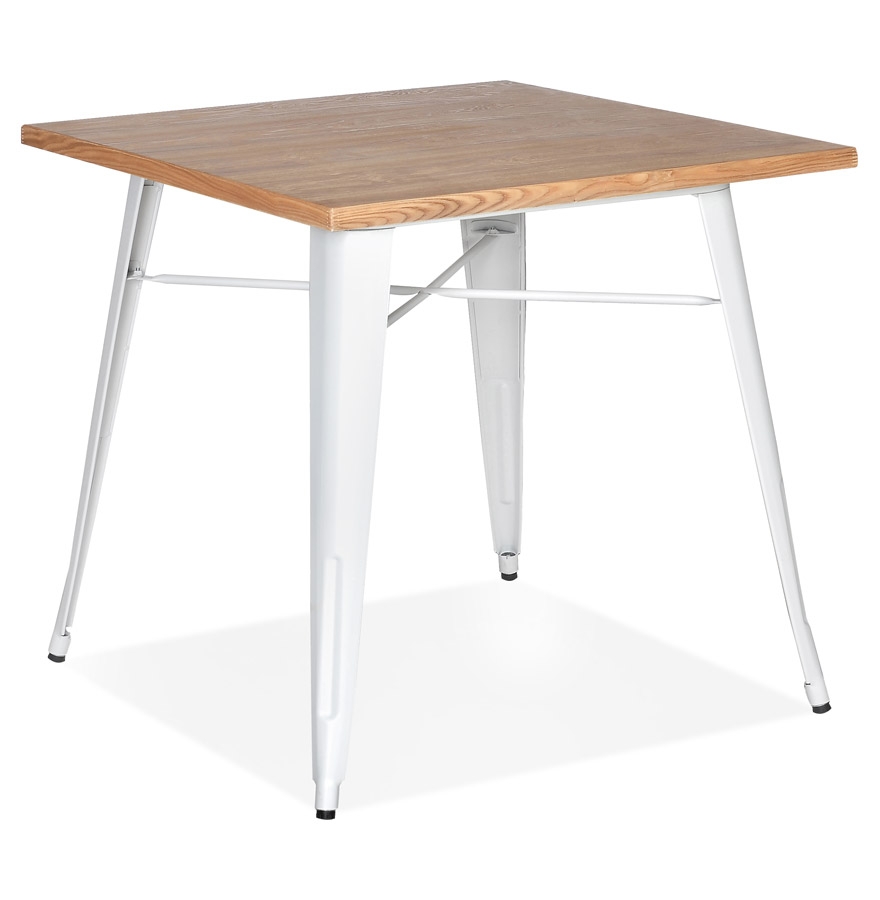 Table carrée style industriel 'MARCUS' en bois clair et pieds en métal blanc - 76x76 cm vue1