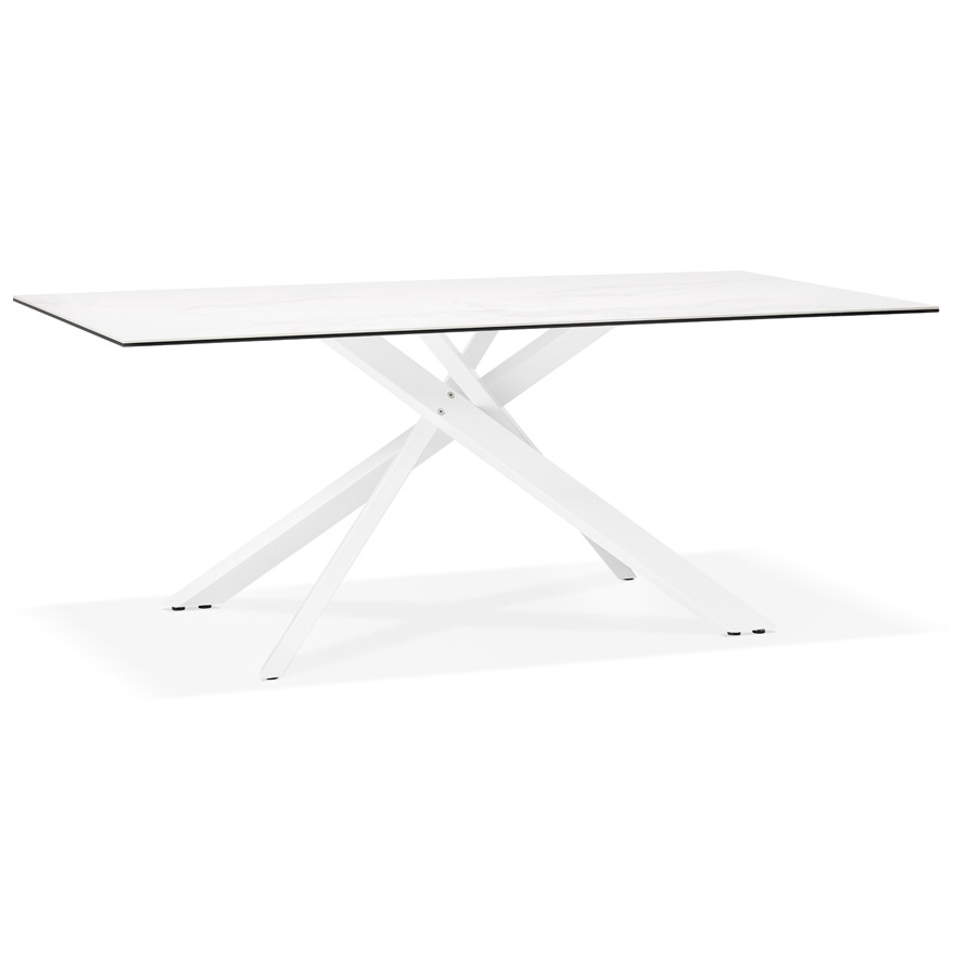 Table à diner 'MARKINA' en céramique blanche avec pied central en x blanc - 180x90 cm vue1