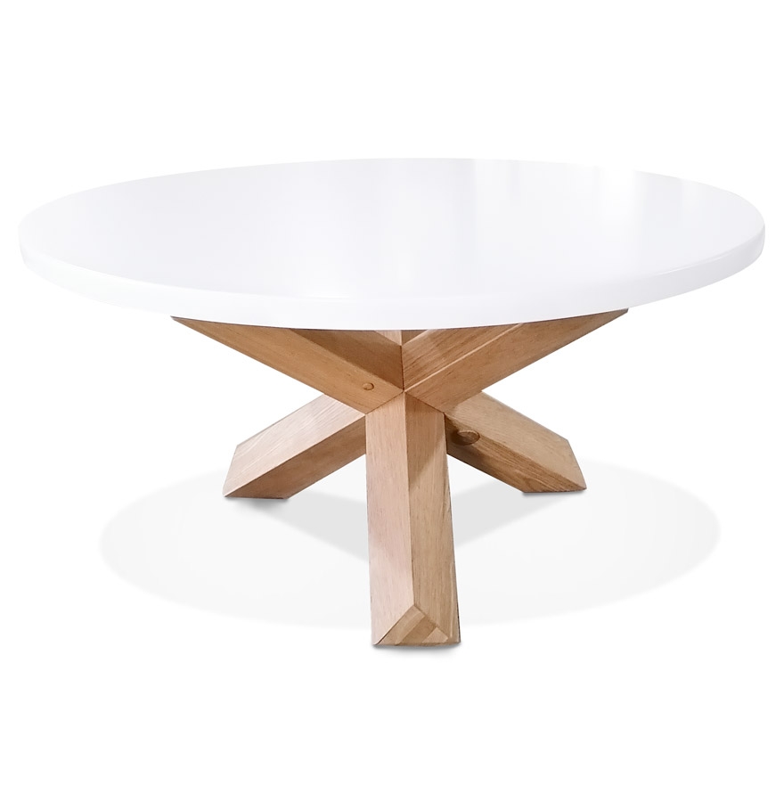 Table basse de salon ronde 'MARVEL' blanche et chêne massif - Ø 80 cm vue1