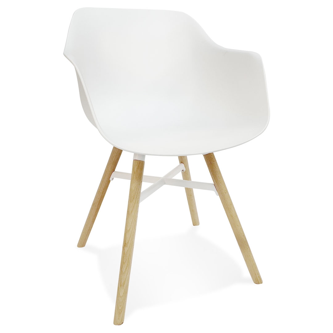 chaise avec accoudoirs 'melis' blanche avec pieds en métal et bois naturel