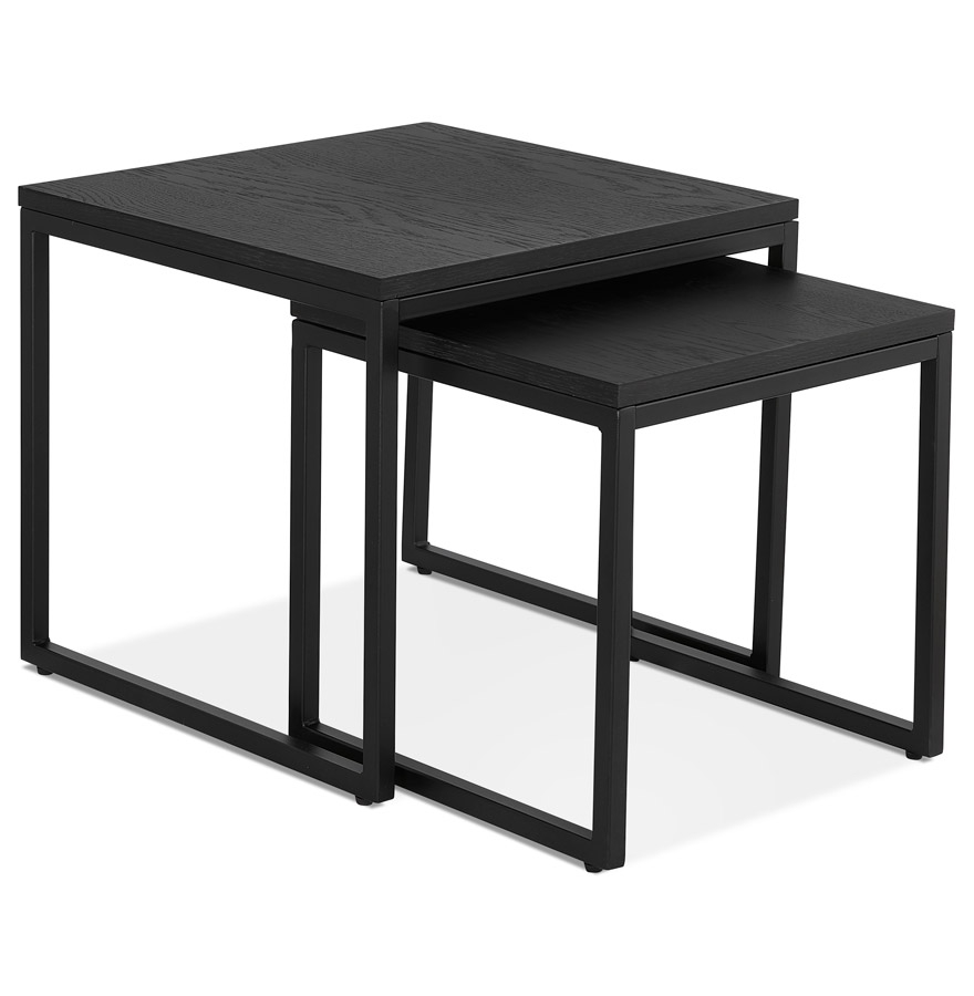 set de 2 tables gigognes emboîtables style industriel 'moma' en bois et métal noir
