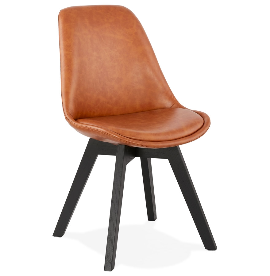 Chaise design 'NIAGARA' brune avec pieds en bois noir vue1