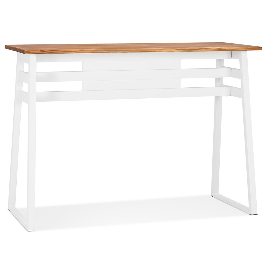 Table de bar haute 'NIKI' en bois massif et pied en métal blanc - 150x60 cm vue1