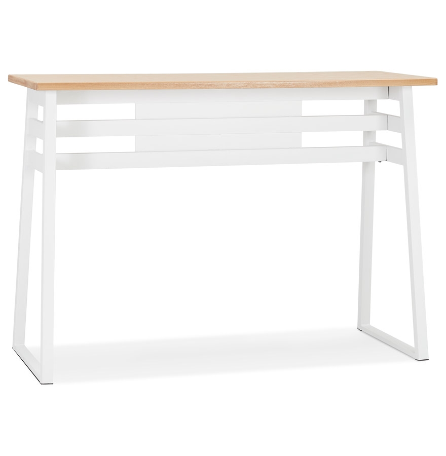 Table de bar haute 'NIKI' en bois finition naturelle et pied en métal blanc - 150x60 cm vue1