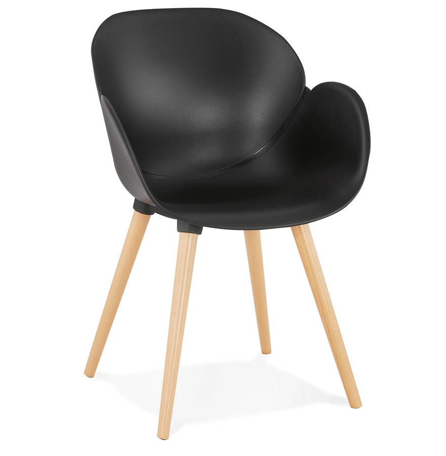 Chaise design scandinave 'PICATA' noire avec pieds en bois vue1