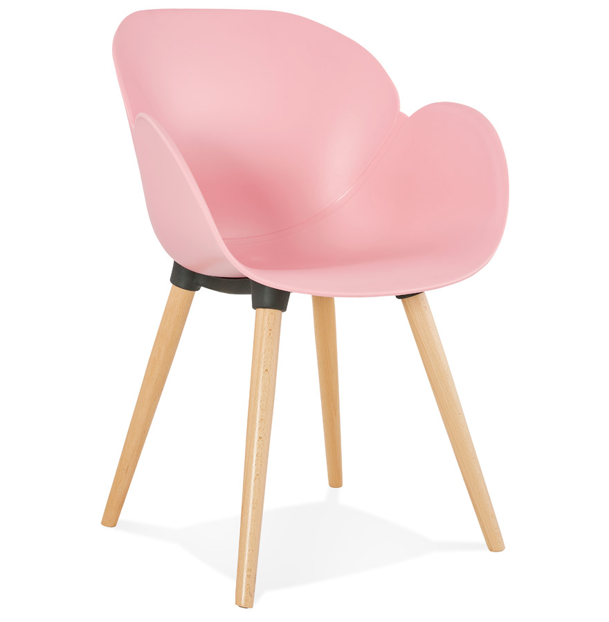 Chaise design scandinave 'PICATA' rose avec pieds en bois vue1