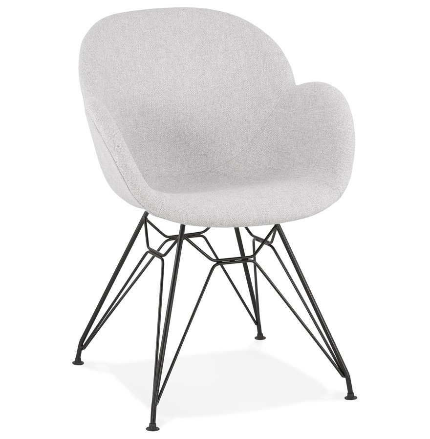Chaise design 'PLANET' en tissu gris clair avec pieds en métal noir vue1