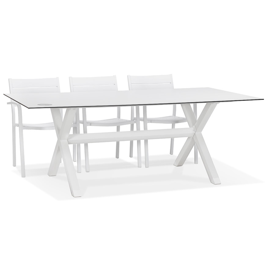 Table de jardin design 'PORTO' blanche avec pied en X vue1