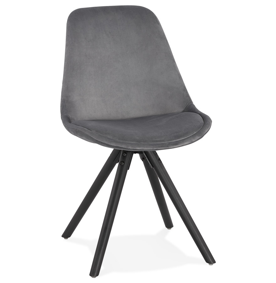Chaise vintage 'RICKY' en velours gris et pieds en bois noir vue1