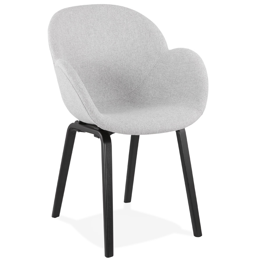 Chaise design avec accoudoirs 'SAMY' en tissu gris clair et pieds en bois noir vue1