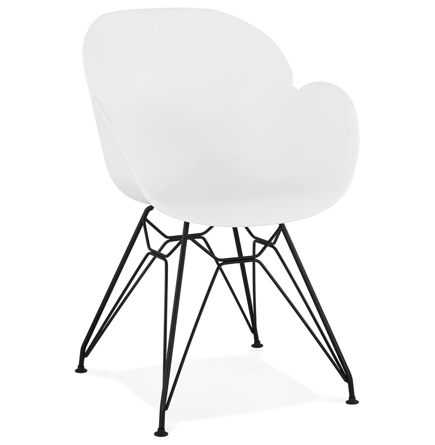 Chaise design 'SATELIT' blanche style industriel avec pieds en métal noir vue1
