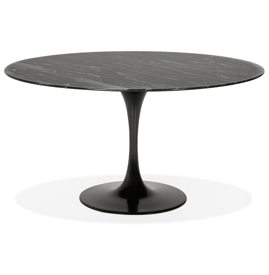 Table à manger design 'SHADOW' ronde noire en verre effet marbre - Ø 140 CM vue1