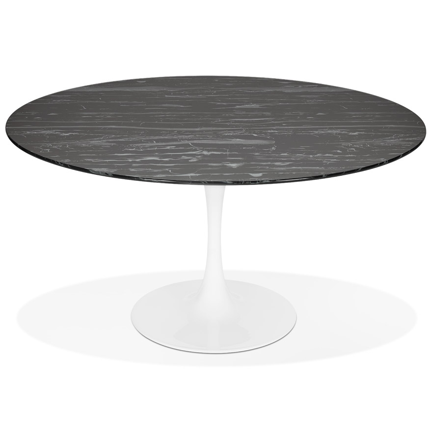 Table à manger 'SHADOW' ronde en verre noir effet marbre et pied central blanc - Ø 140 CM vue1