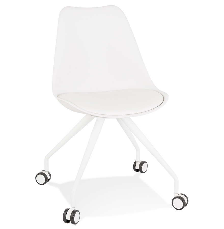 Chaise de bureau sur roulettes 'SKIN' blanche avec structure en métal blanc vue1