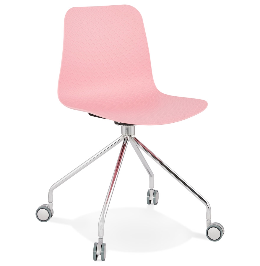 Chaise design de bureau 'SLIK' rose sur roulettes vue1