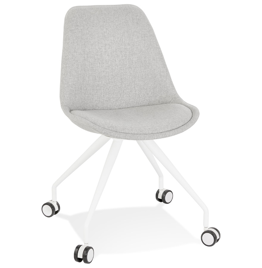 Chaise de bureau sur roulettes 'SNAP' en tissu gris avec structure en métal blanc vue1