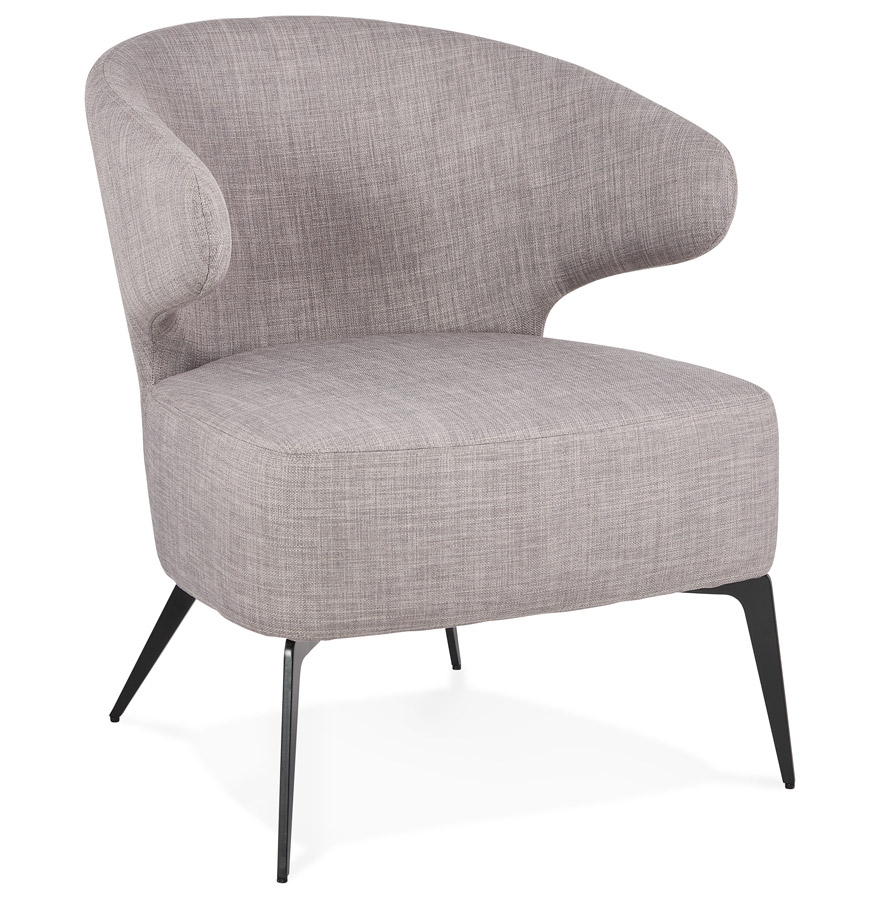 Fauteuil lounge design 'SOTO' en tissu gris et pieds en métal noir vue1