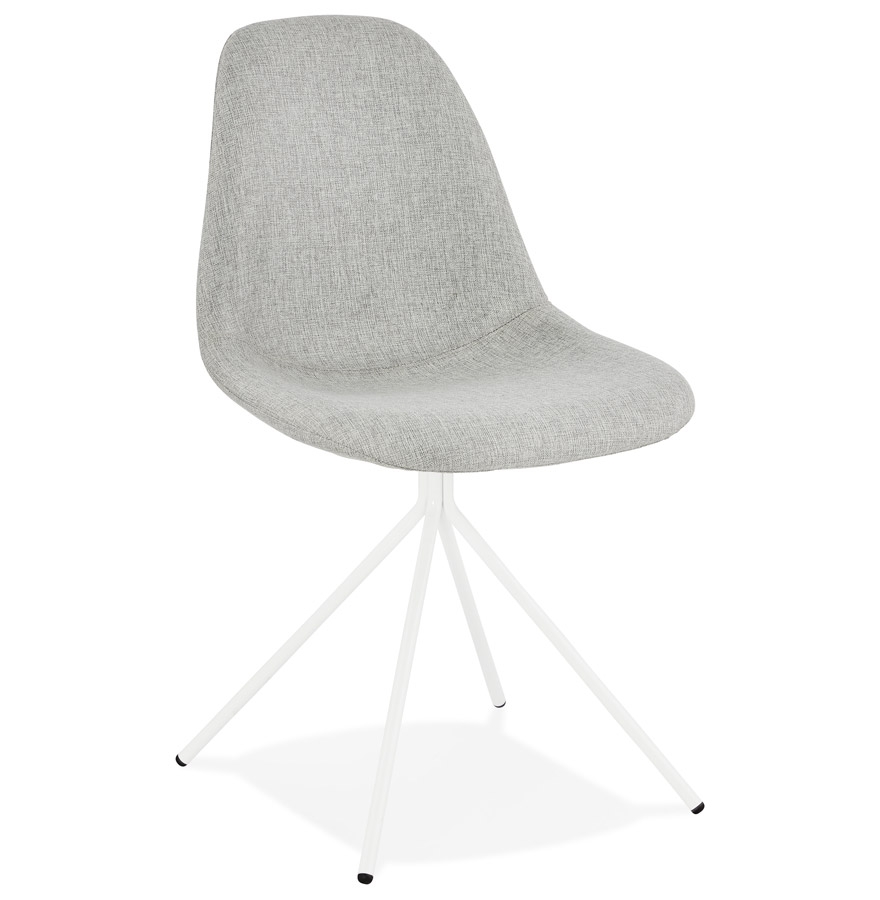Chaise design 'TAMARA' en tissu gris avec pied en métal blanc vue1
