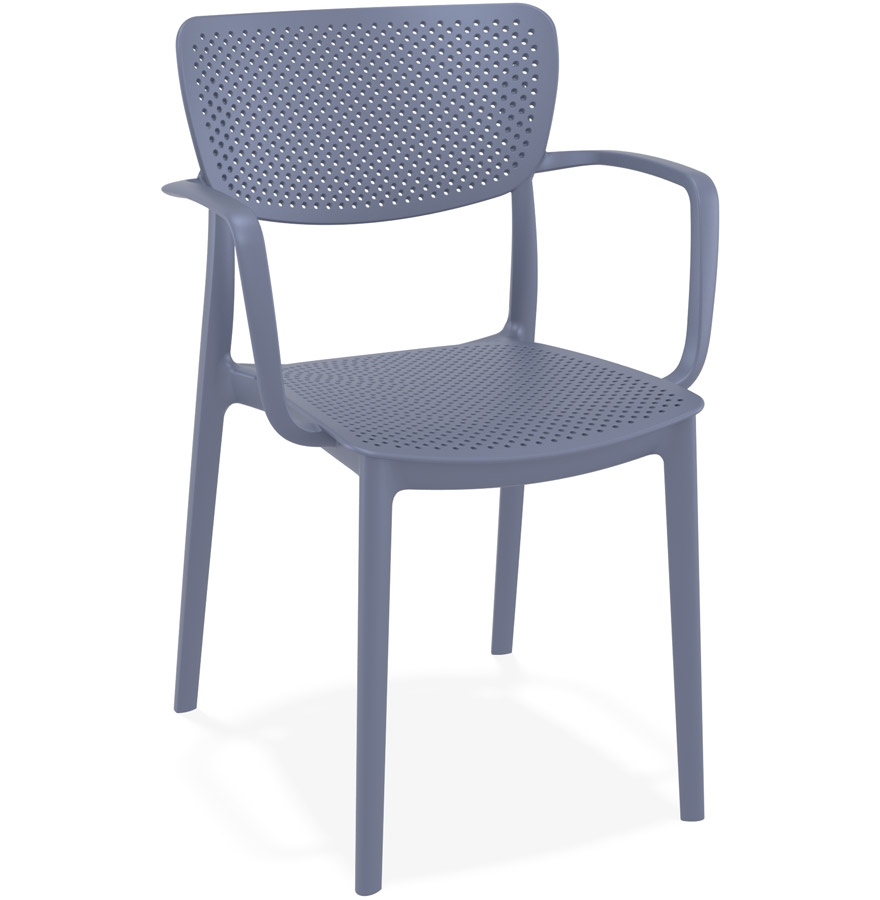 Chaise perforée avec accoudoirs 'TORINA' en matière plastique gris foncé vue1