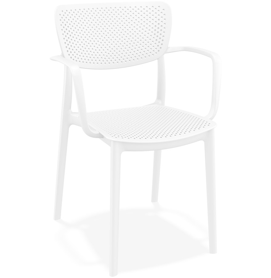 Chaise perforée avec accoudoirs 'TORINA' en matière plastique blanche vue1