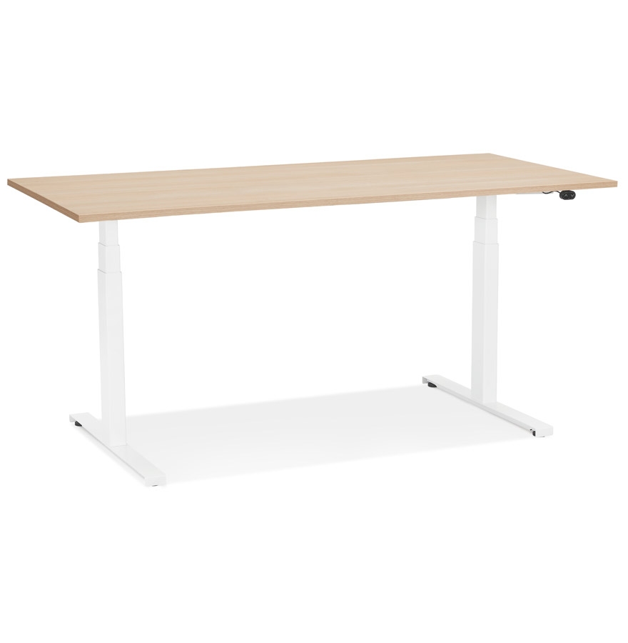 Bureau assis debout électrique 'TRONIK' blanc avec plateau en bois finition naturelle - 140x70 cm vue1