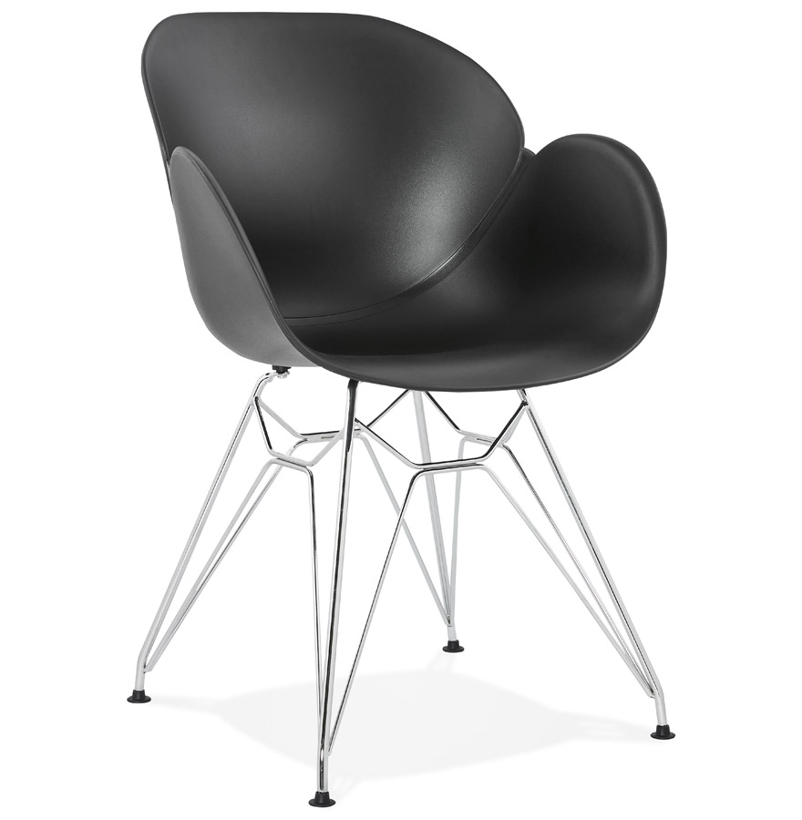 Chaise moderne 'UNAMI' noire en matière plastique avec pieds en métal chromé vue1