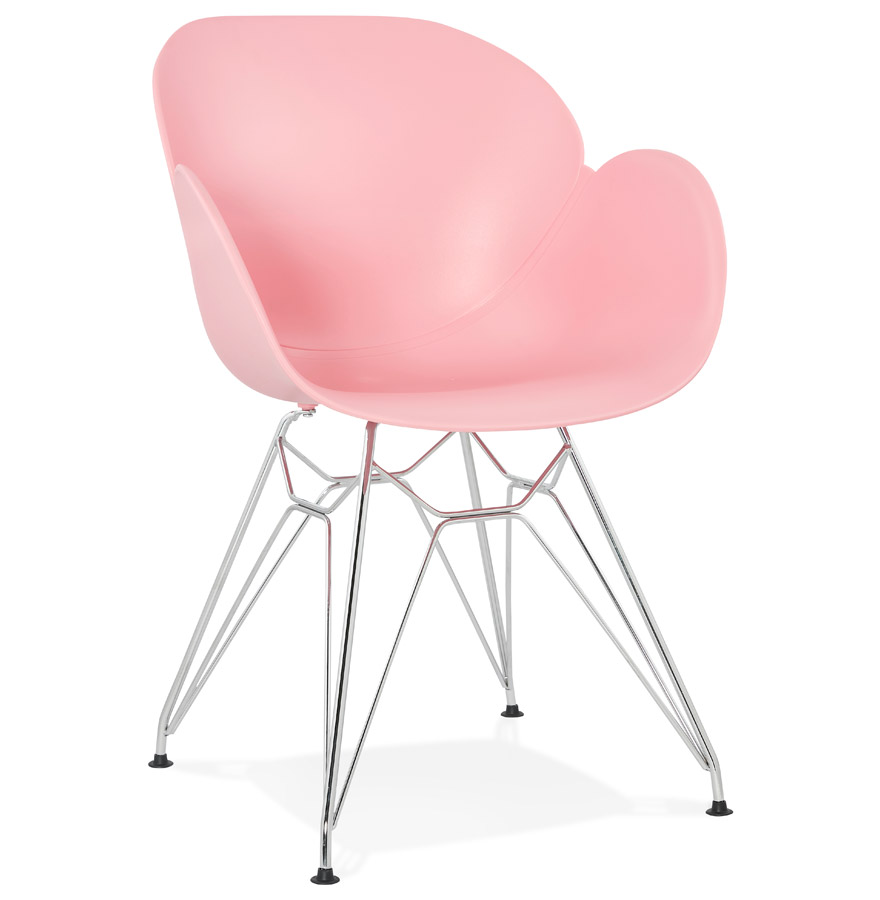 Chaise moderne 'UNAMI' rose en matière plastique avec pieds en métal chromé vue1