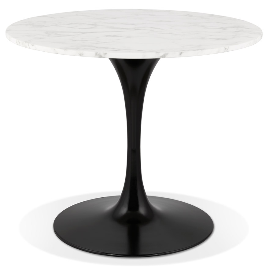 Table à dîner ronde 'URSUS' en pierre blanche effet marbre et métal noir - Ø 90 cm vue1