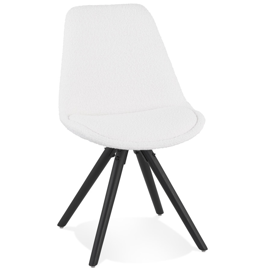 Chaise design 'VALENTINE' en tissu bouloché blanc et pieds en bois noir vue1