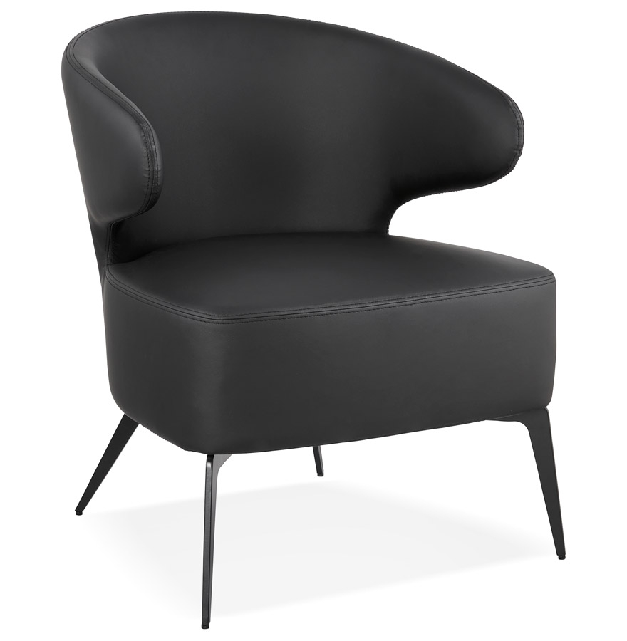 Fauteuil lounge design 'WAGYU' noir et pieds en métal noir vue1