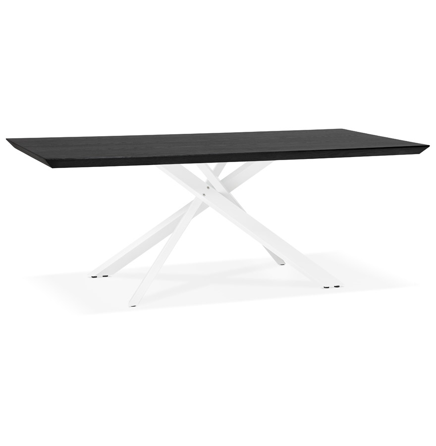 Table à diner design 'WALABY' en bois noir avec pied central en x blanc - 200x100 cm vue1