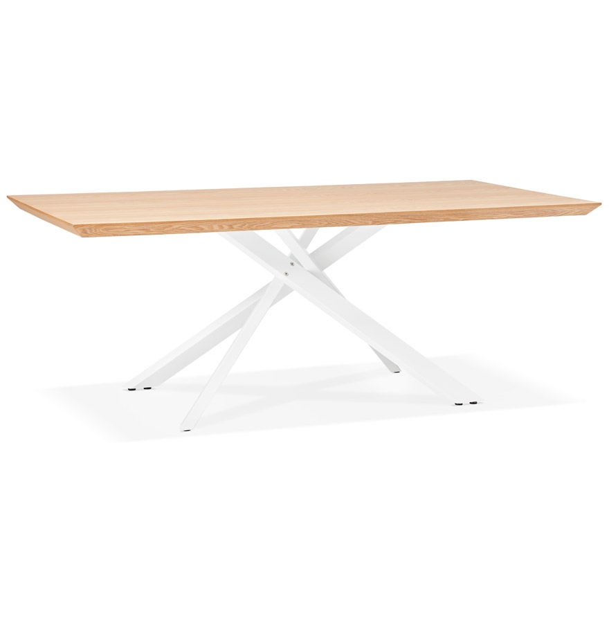 Table à diner 'WALABY' en bois finition naturelle avec pied central en x blanc - 200x100 cm vue1