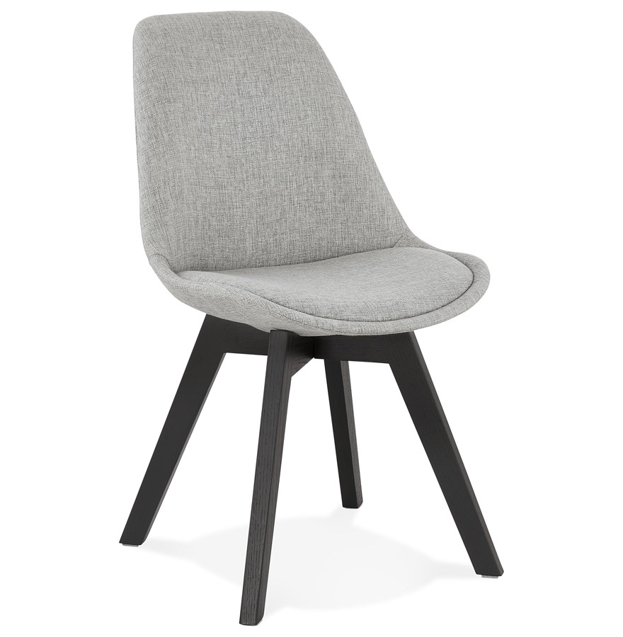 Chaise design 'WILLY' en tissu gris avec pieds en bois noir vue1