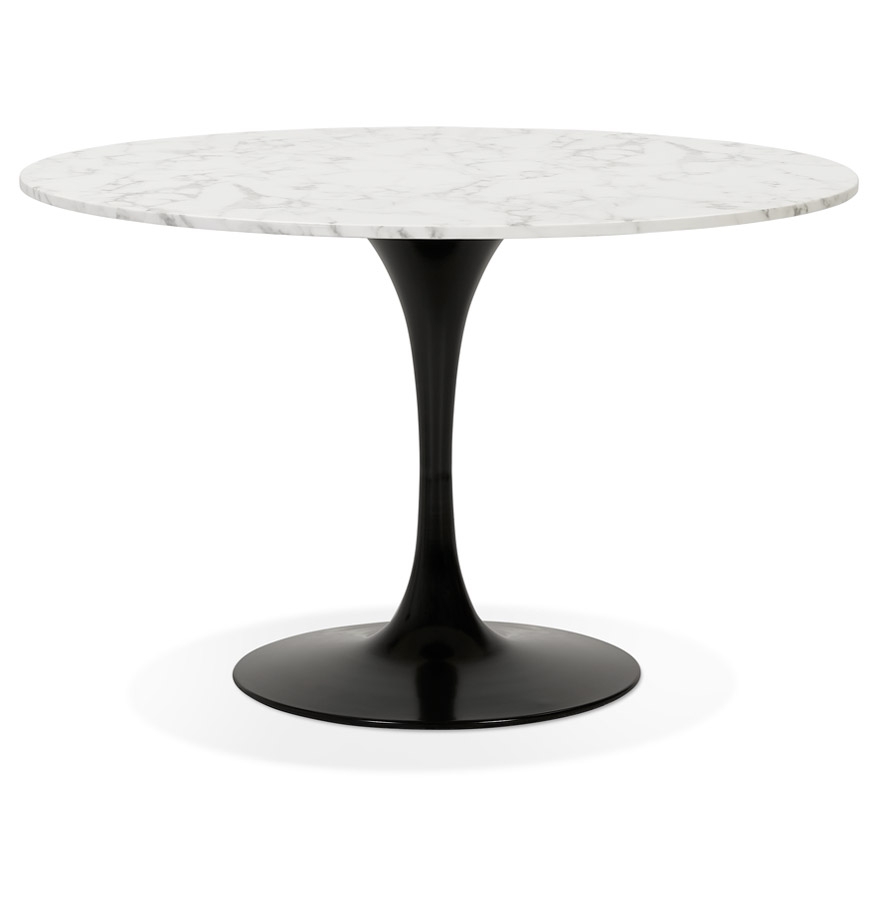 Table à dîner ronde 'WITNEY' en pierre blanche effet marbre et métal noir - Ø 120 cm vue1