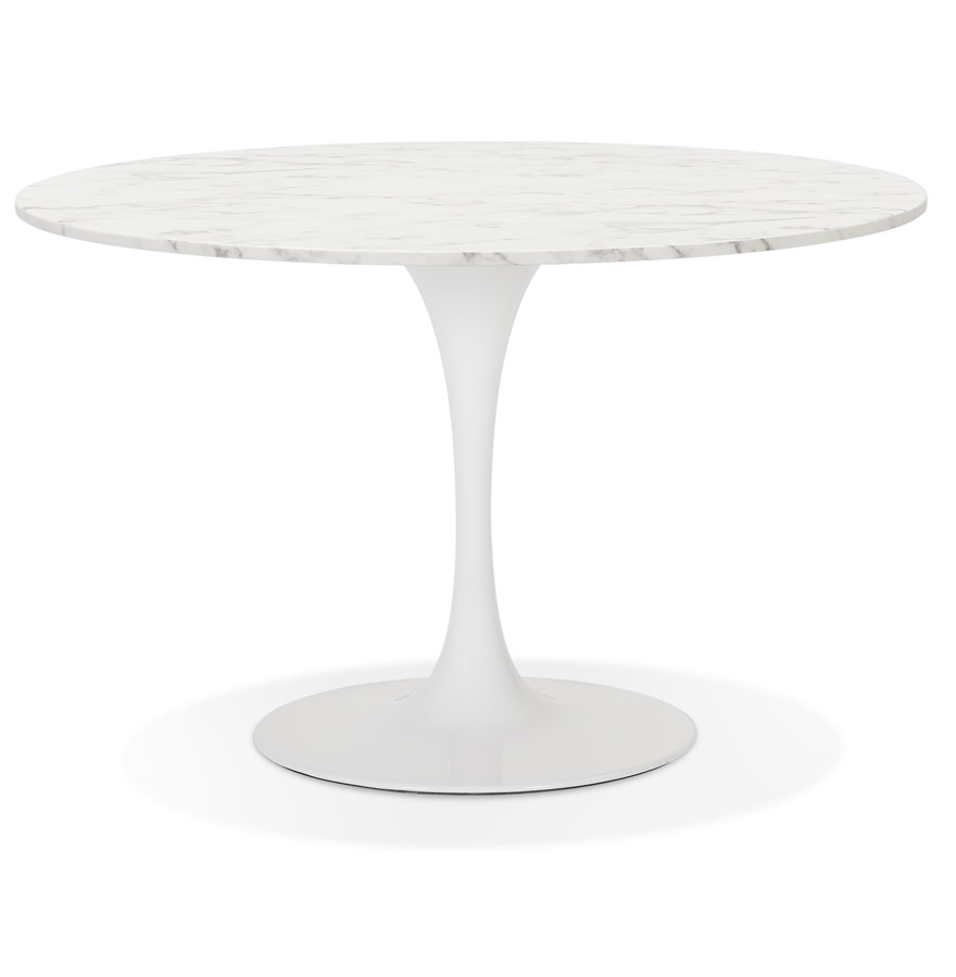 Table à dîner ronde 'WITNEY' en pierre blanche effet marbre et métal blanc - Ø 120 cm vue1